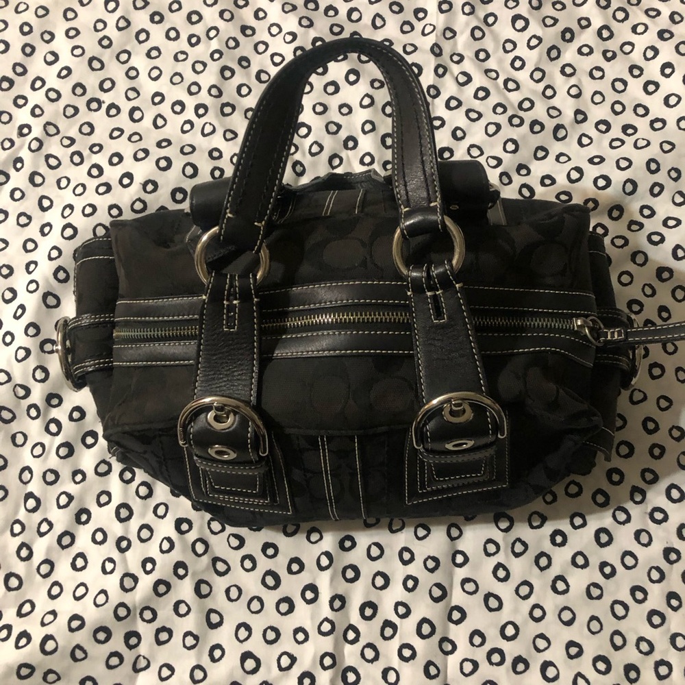 Coach Black Satchel with Structured Design and Brass Hardware